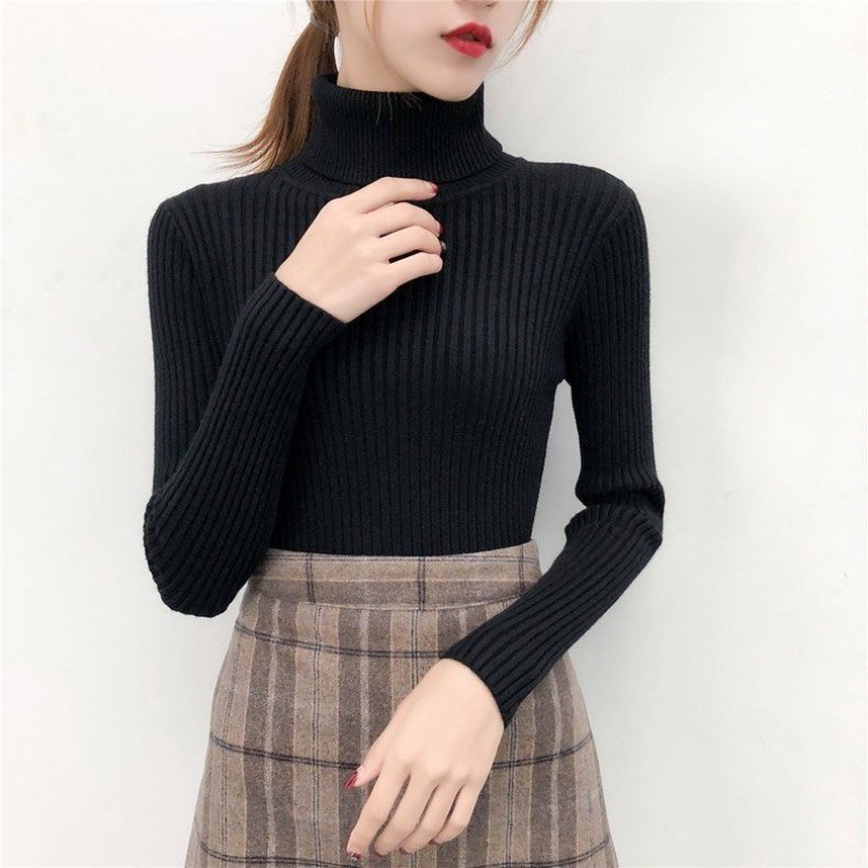 高领毛衣女2023秋冬百搭内搭修身显瘦上衣黑色针织打底衫洋气时尚|undefined