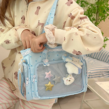 日系ins芭蕾风花边透明吧唧痛包二次元软妹清新波点中学生单肩包