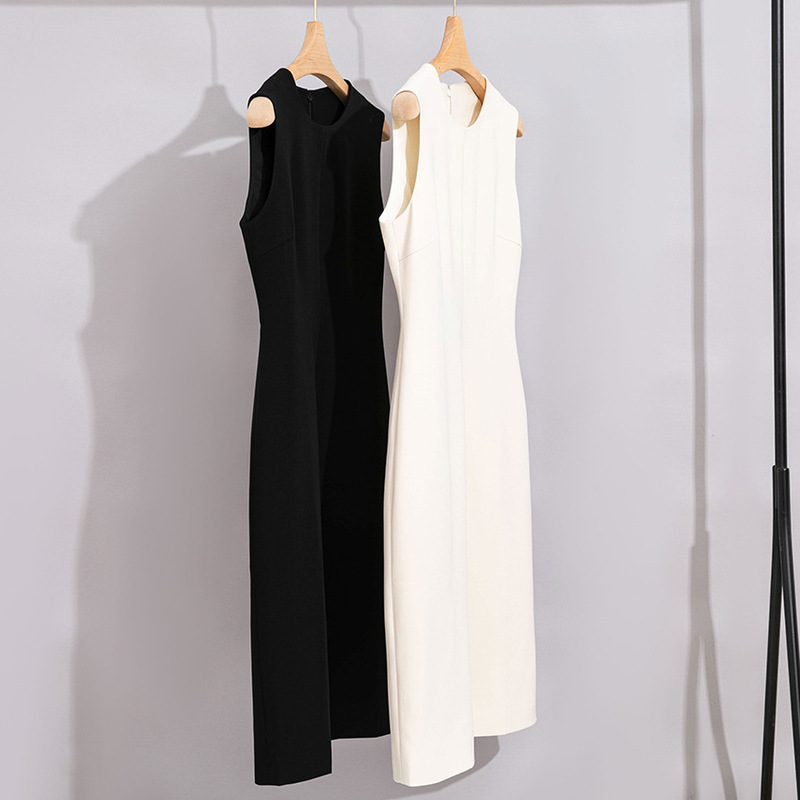Acetic Acid dress Sleeveless Skirt Round Neck High-end Long Elegant Casual Slim-fit Slimming Women's Skirt Spring and Summer New
