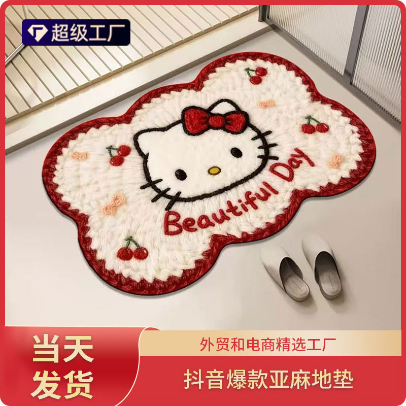 Dropshipping Cartoon Cute Linen Floor Mat Bathroom Toilet Sink Absorbent Floor Mat Linen Carpet