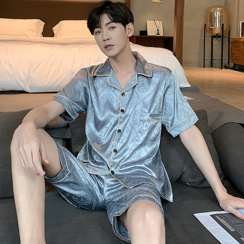Ice Silk Pajamas Men's Short-sleeved Shorts Summer Thin Korean-style Silk Outfit Two-piece Suit