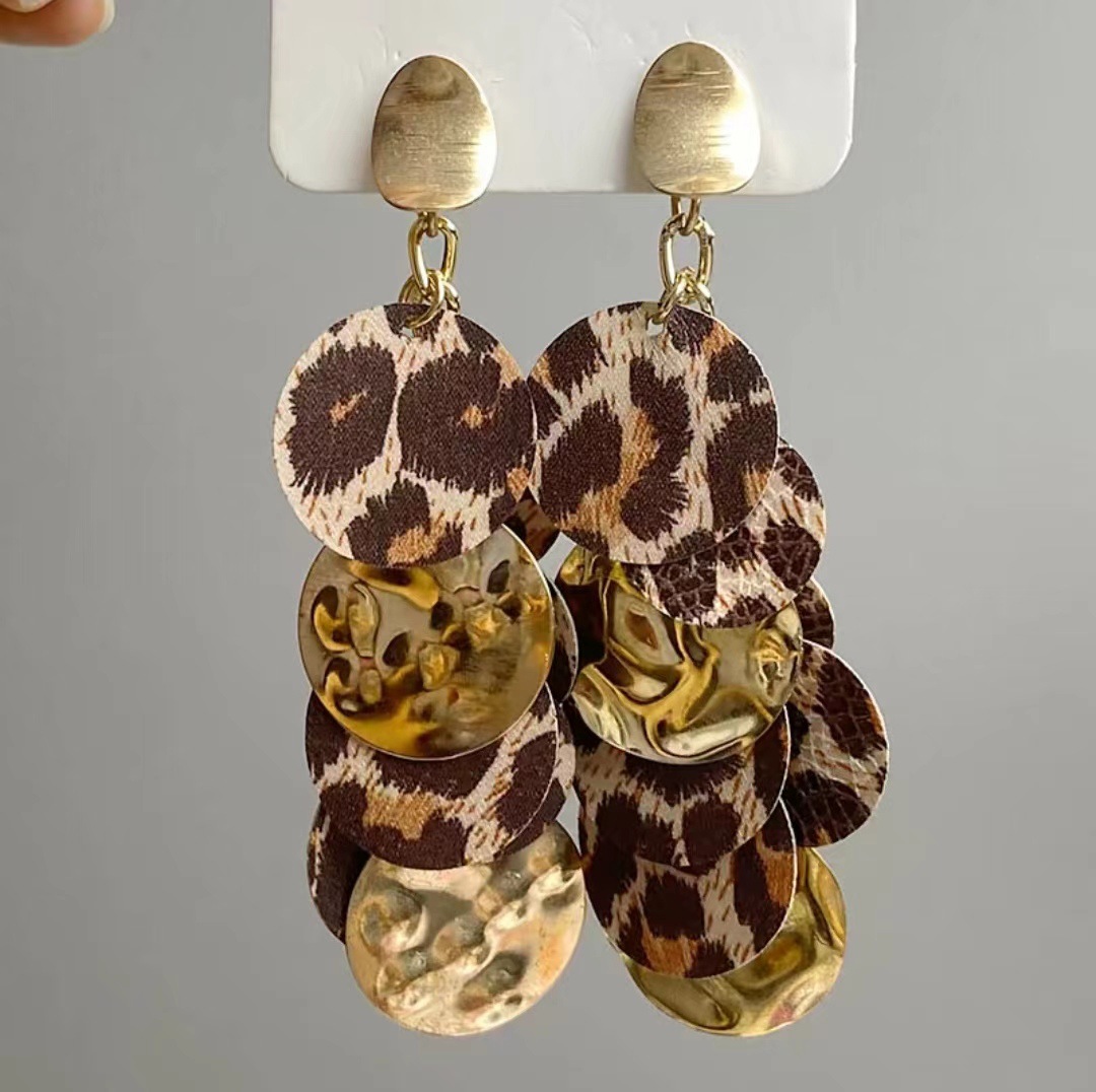 Handmade Long Leopard Print Statement European And American Ins-style Niche Design Earrings, Cross-border Wholesale_voghion.com