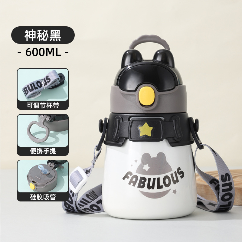 Taza de paja para niños dibujos animados acero inoxidable doble capa tapa de silicona termo gran capacidad personalizado