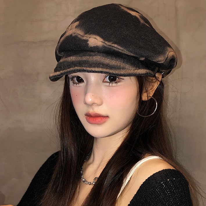 美式复古水洗做旧褶皱贝雷帽子女百搭显脸小八角帽文艺画家报童帽|undefined