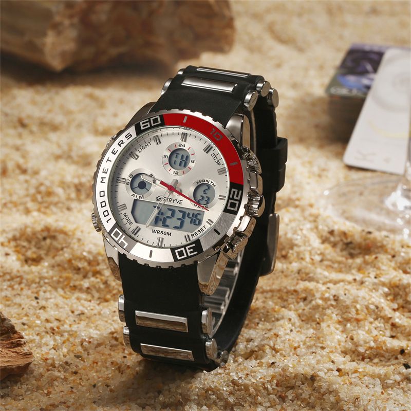 STRYVE S8023 reloj deportivo personalizado luminoso impermeable Alarma de tiempo reloj electrónico de dos lugares reloj de los hombres