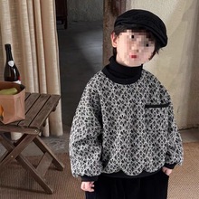 童装新款秋装2025男童提花加绒圆领卫衣中小童加厚森系复古上盈尚