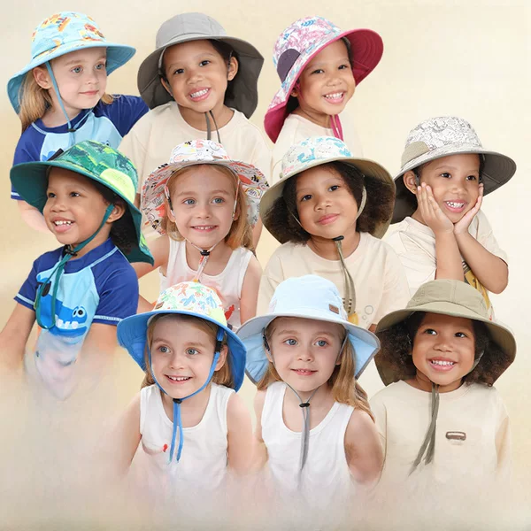 Spring and Summer Anti-Uv Cartoon Print Kidsren's Sun Hat Customized Baby Cross-Border Simple Girls Shawl Sun Hat
