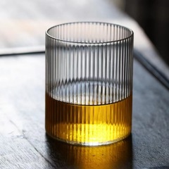 高硼硅豎紋日常家用北歐簡約創意純色圓形酒杯玻璃茶水杯子