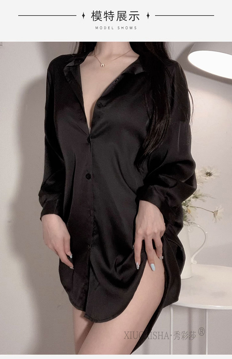 Boyfriend-Style White Shirt Nightgown, Loose Long-Sleeve Polyester Sleepwear, One Size — detail image 8