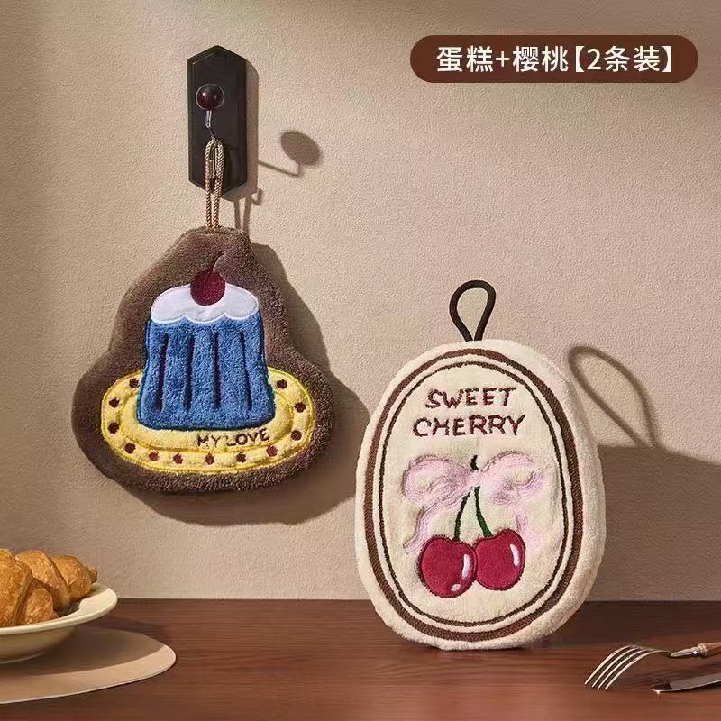 Cherry Cake Hand Towel Hanging Cute Hand Towel Kitchen Bathroom Absorbent Rag Thickeneded Quick-Drying Handkerchief