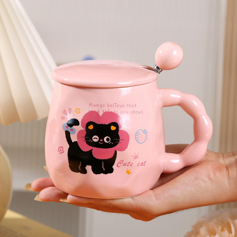 かわいい漫画マグカップクリエイティブ陶磁器カップ蓋付きスプーンコーヒーカップ男女友達にプレゼント実用的なお土産|undefined