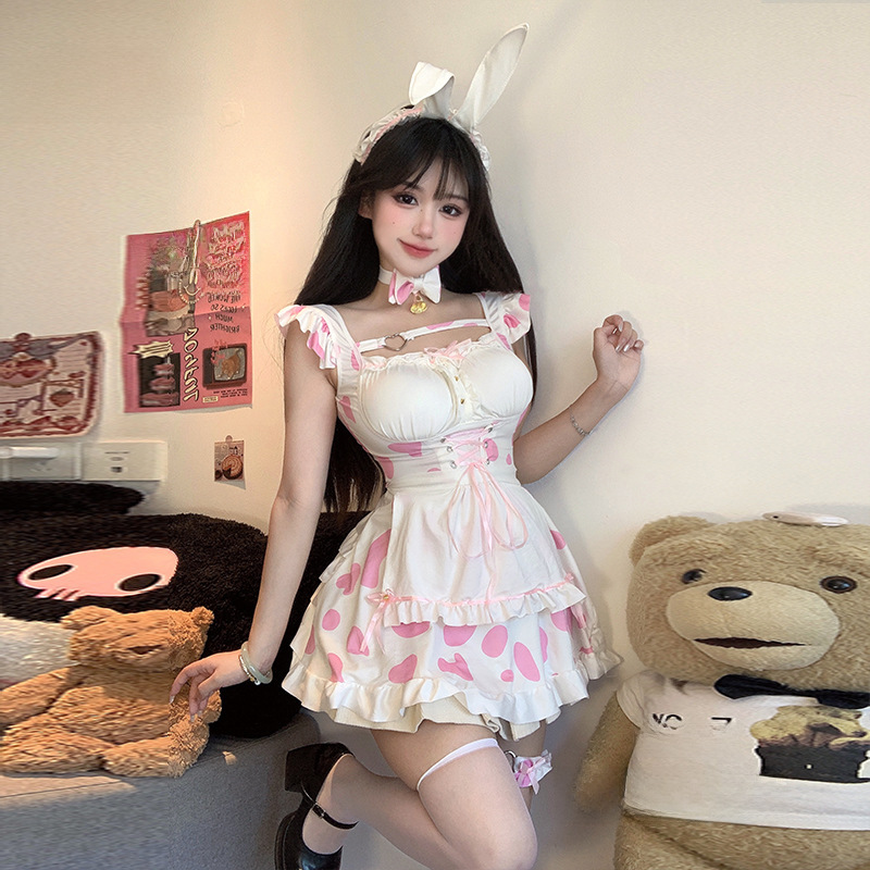 軟煙羅甜心女僕粉色奶牛女傭制服可愛日系兔女郎黑色奶牛情趣內衣