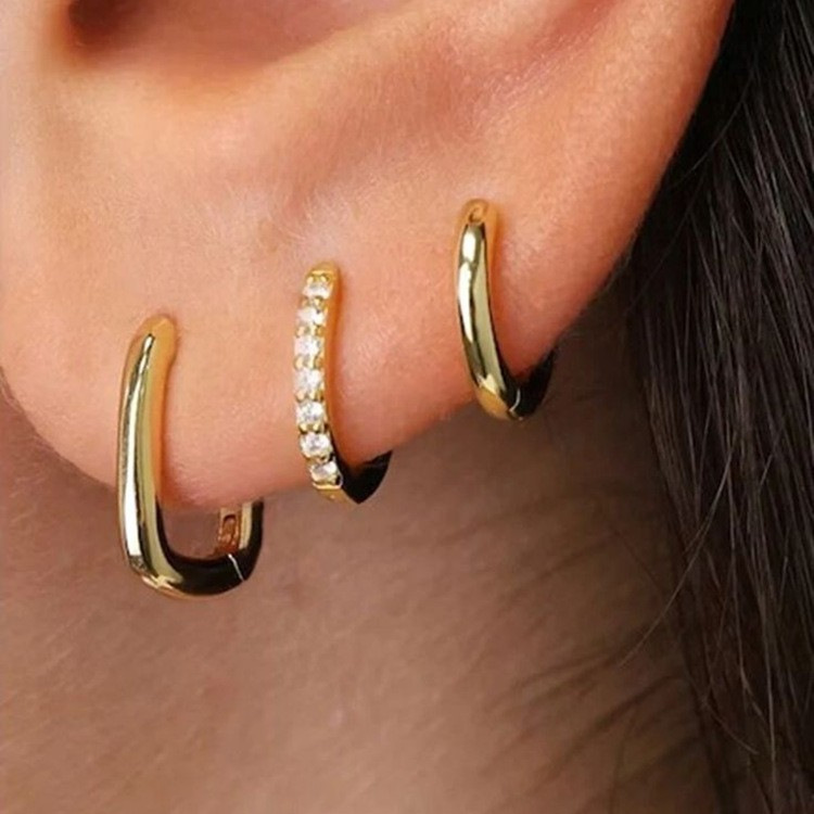 Set di orecchini da donna in rame con zirconi, eleganti e lussuosi, composto da 3 pezzi._voghion.com