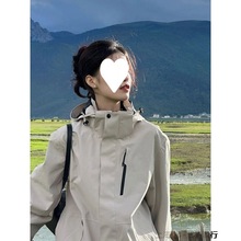 黑色冲锋衣外套女秋冬新款美式登山服户外运动防水三合一夹克