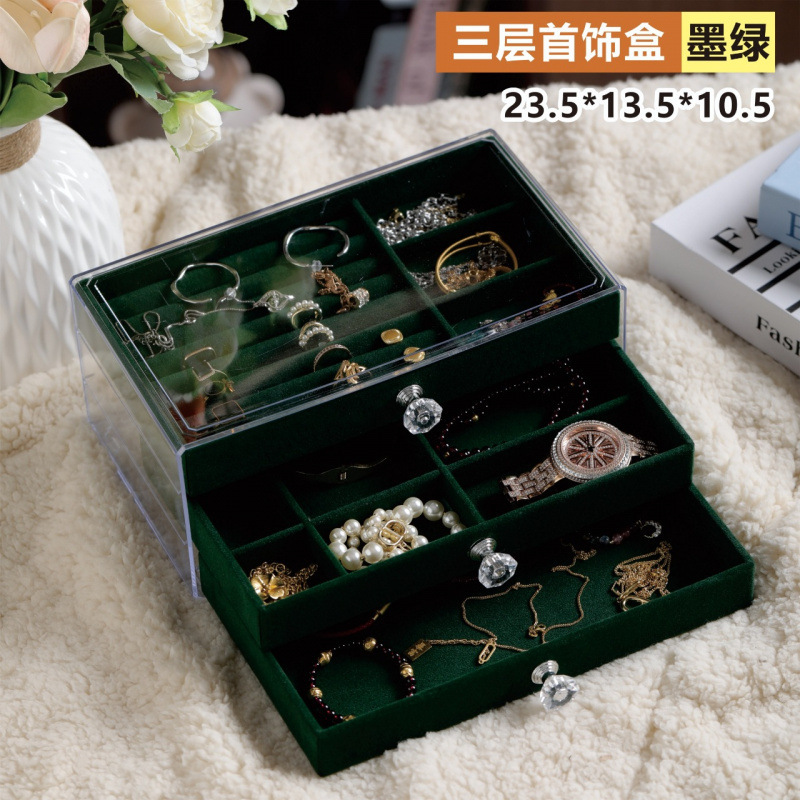 三層ジュエリー収納ボックス引き出しタイプ大容量抗酸化イヤリングリングネックレスブレスレットジュエリーボックス|undefined