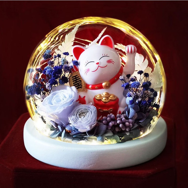 Rosa eterna luz de la noche flor eterna luz de la noche fortuna gato decoración del coche regalo de cumpleaños para novia Día del Maestro