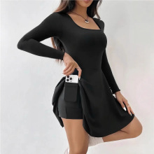 SN爆款欧美跨境亚马逊女装连衣裙口袋设计瑜伽裙小黑裙舞会派对穿