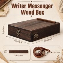 实木作家信使木盒收纳盒带肩带复古桌面文具整理盒可斜挎木箱