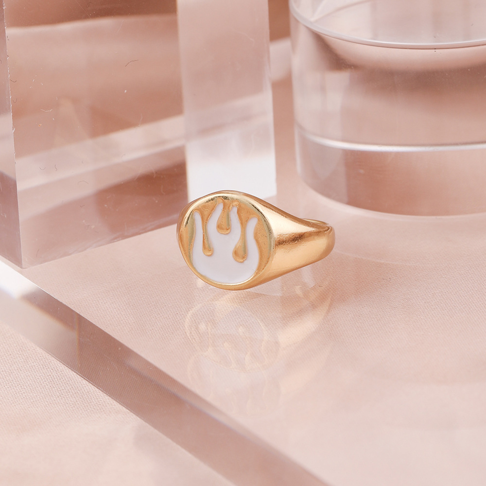 fashion geometric multi-color dripping flame alloy ring