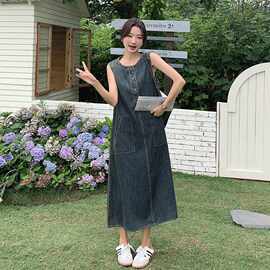 薄款牛仔无袖连衣裙女夏季2025新款法式复古遮肉显瘦休闲背心长裙