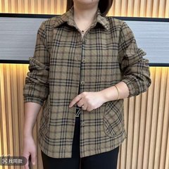 一件代发2025秋季新款洋气妈妈装休闲宽松格子开衫外套上衣女夹克