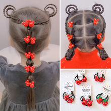 新年兒童紅皮筋紅頭繩女童米奇愛心五角星草莓兔頭發圈中國紅發飾