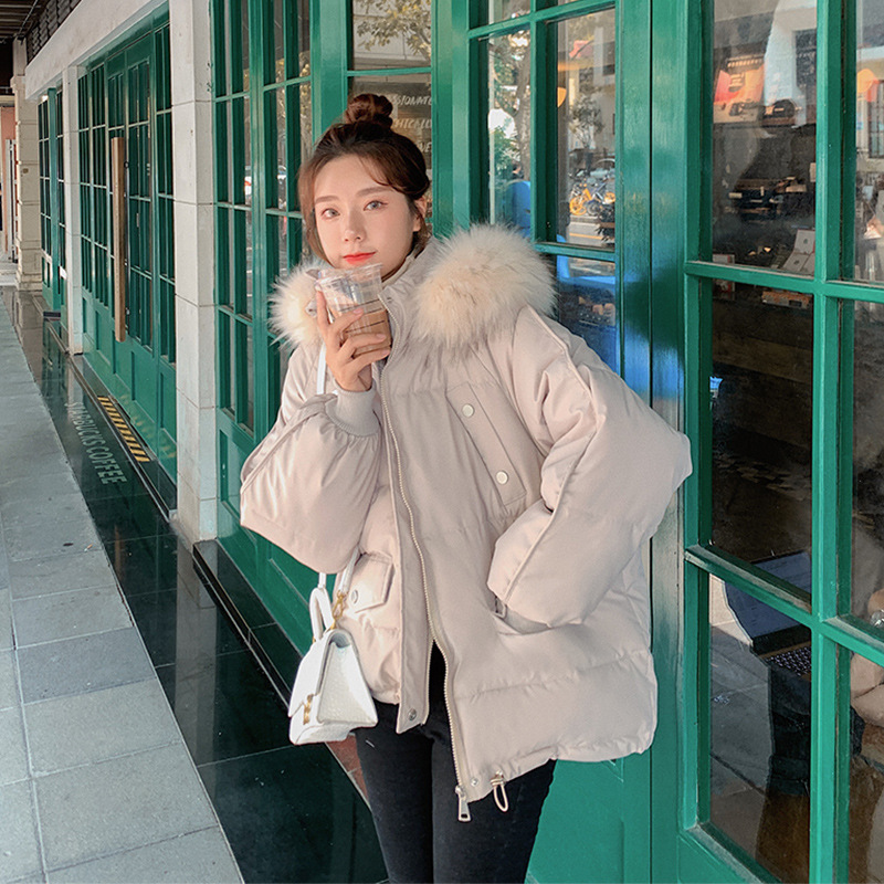 Chaqueta de algodón de plumón al por mayor transfronteriza para mujer invierno nuevo estilo coreano suelto estudiante corto cuello de piel grande chaqueta de pan chaqueta acolchada de algodón de moda