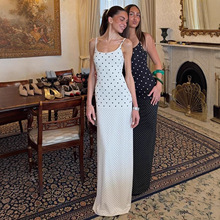 欧美女装2025秋季新款波点系法式长裙带吊带无袖包臀修身连衣裙女