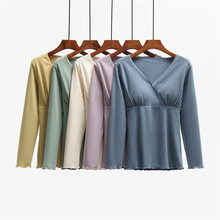 保暖月子服哺乳衣孕妇产后加厚加绒交叉口喂奶衣家居长袖打底衣冬