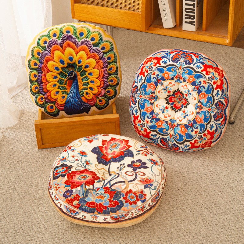 棉麻圆形坐垫防滑垫子椅子复古家用创意加厚民族风垫子地垫加厚软