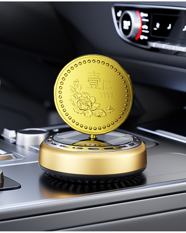 Small target solar car perfume car aromatherapy car interior decoration center console automatic rotating coin ornaments