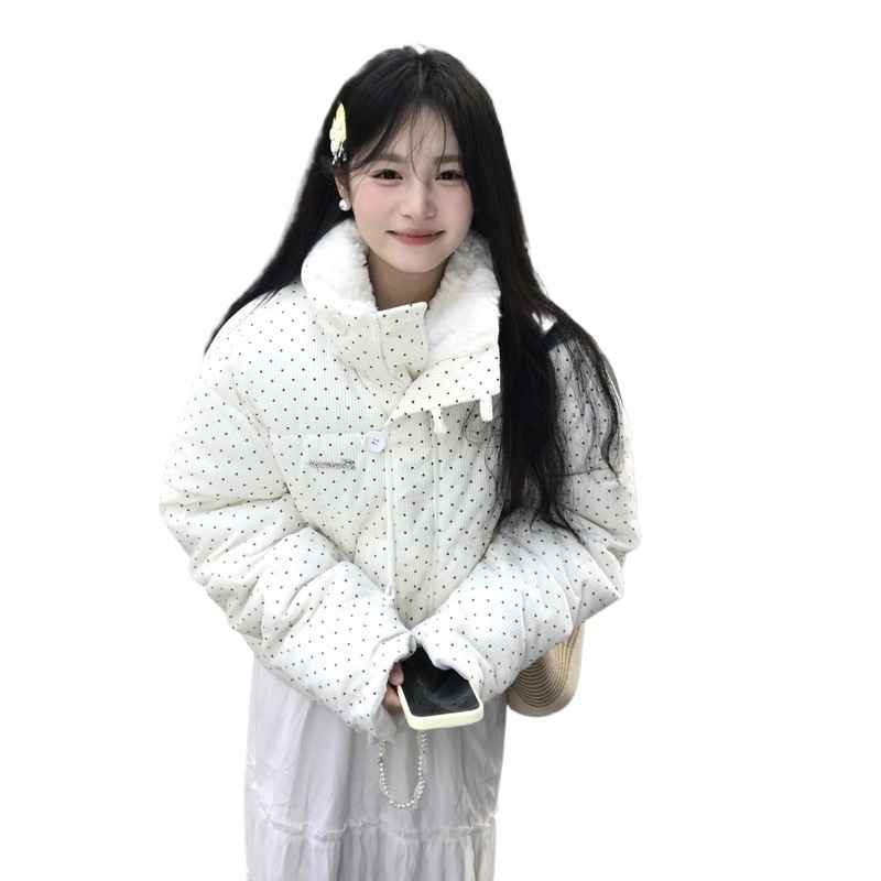Wavepoint algodón corto peludo con solapa abrigo de algodón para estudiantes de invierno 2025 nueva ropa de algodón caliente gruesa