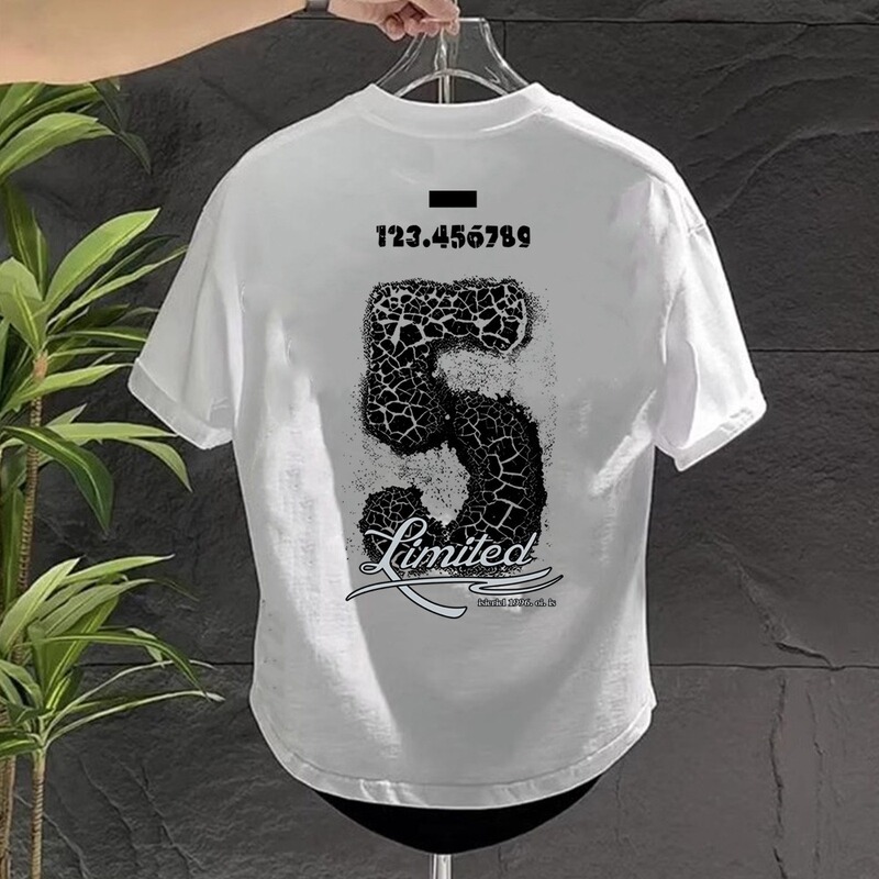 Summer New Curved Half-Sleeved T-Shirt Men's Trendyy Swallowtail Short-Sleeved Letter Printed Slim and Handsome Cotton Top