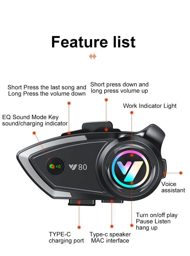 Helmet Bluetooth Headset Eq Sound Effect Heavy Bass Waterproof Dustproof Intelligent Noise Reduction Motorcycle Helmet Headset