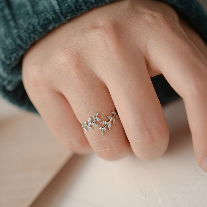 Leaves Pattern All Seasons Season 925 Sterling Silver Leaves Open Rings