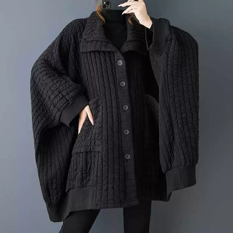 Autumn quilted cotton capacious jacket for leisure, style, plus size, oversize