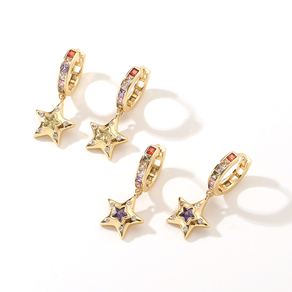 fashion copper gold-plated five-pointed star diamond earrings