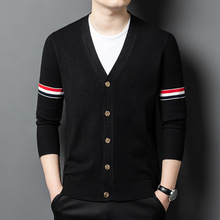 翻领羊毛针织衫春秋季時尚潮牌男裝百搭帅气修身上衣简约长袖毛衣