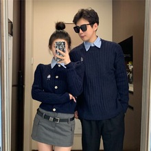 一件代发2023情侣装秋冬新款毛衣男女韩版宽松法式针织衫