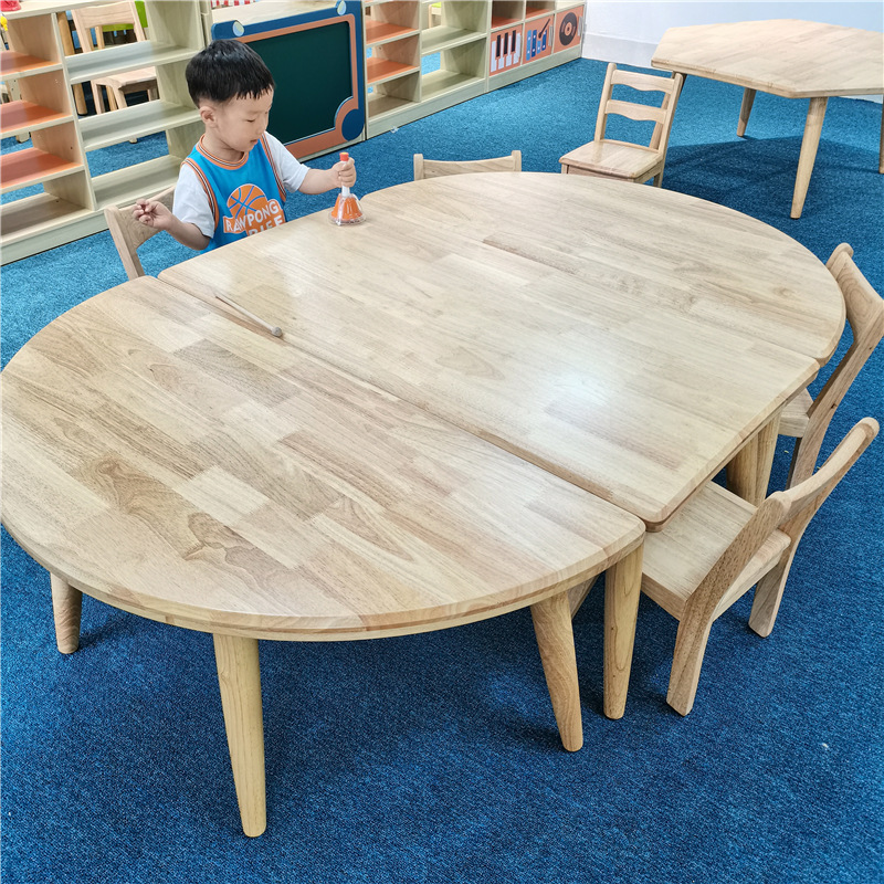 Children's Thickened Solid Wood Rubber Wood Long Square Table Eight-Person Art Table Painting Table Game Learning Table Assembling Desks and Chairs
