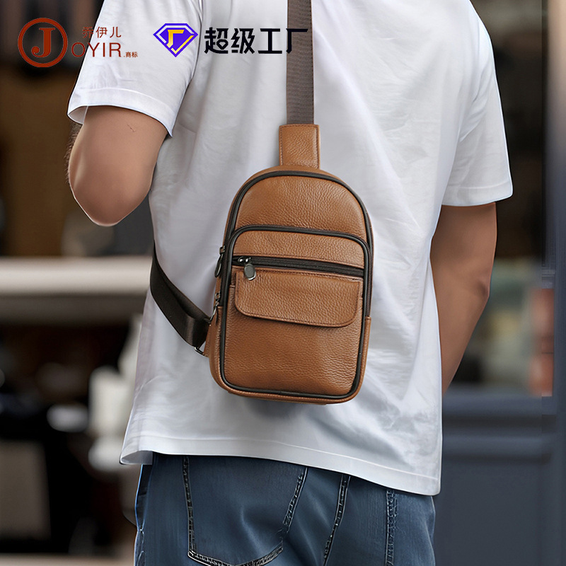 2024 Outdoor Sports Chest Bag Men's Backpacks Leather Cowhide Crossbody Front-Hanging Genuine Leather Unisex Shoulder Bag
