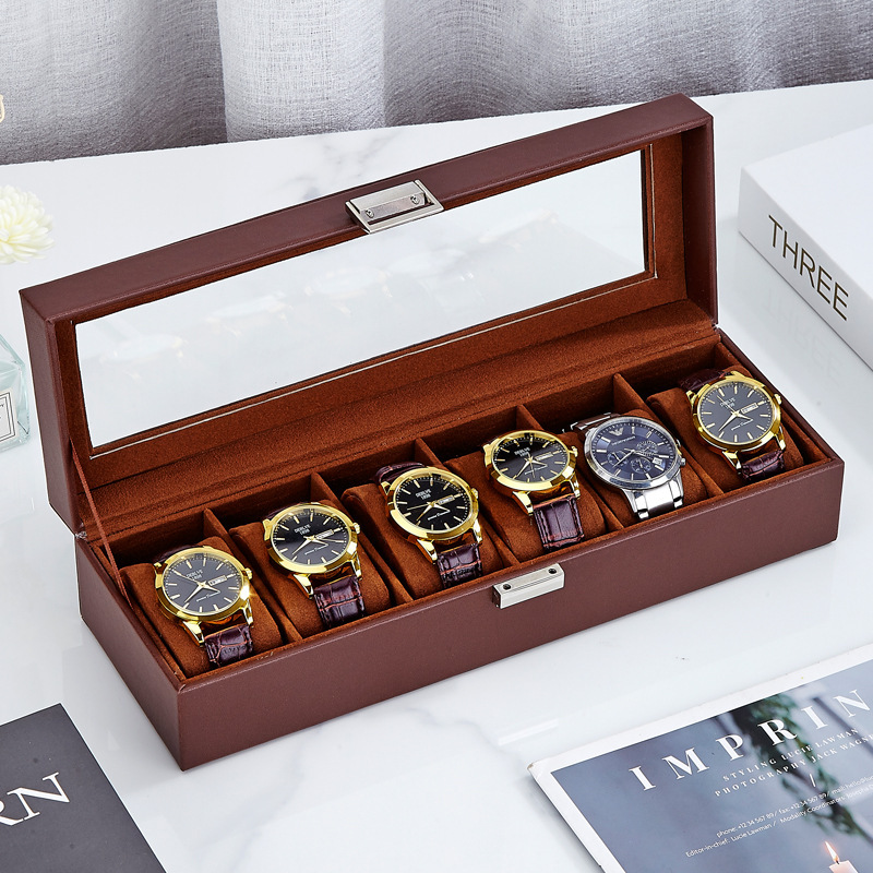 Cross-Border Watch Storage Box with Six Slots for Mechanical Watches, High-End Men's Watch Collection and Display Pu Watch Box Cross-Border Watch Storage Box with Six Slots for Mechanical Watches, High-End Men's Watch Collection and Display Pu Watch Box