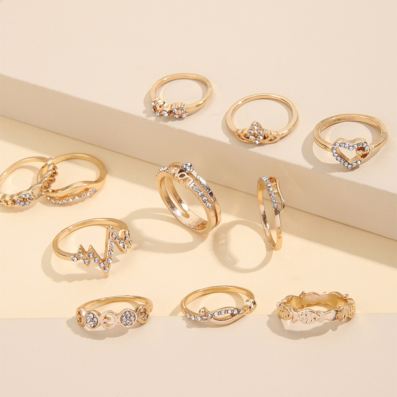 1 Set Retro Heart Shape Butterfly Alloy Plating Metal Rhinestones Womenu0027S Rings