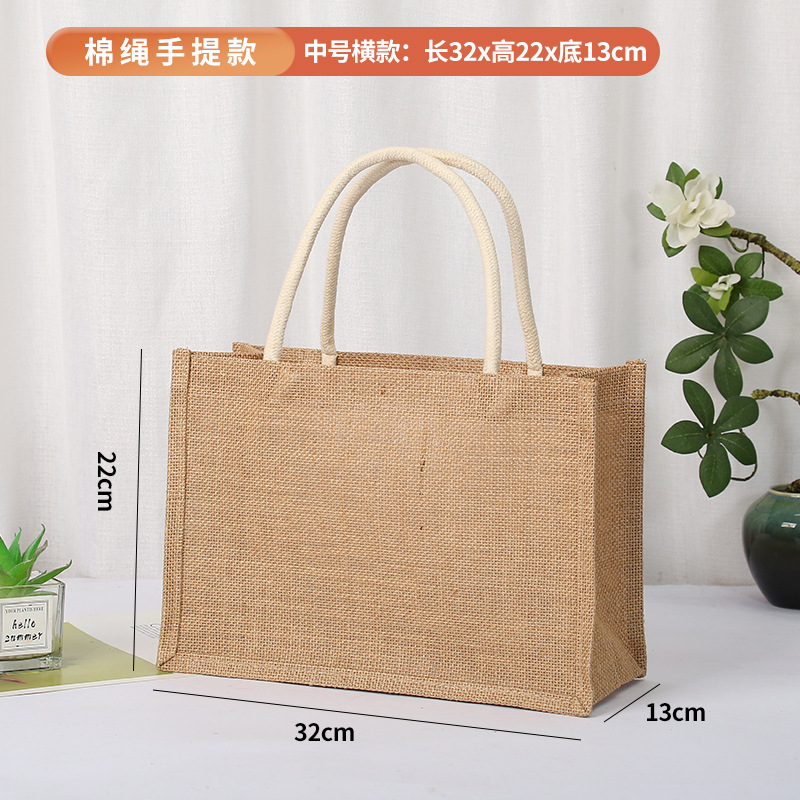 En stock bolsa de lino logotipo imprimible yute bolso de compras Muji en blanco DIY bolso de yute pintado a mano