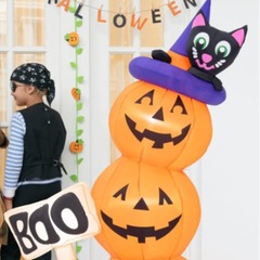 1.6メートルハロウィーン空気入れ笑顔カボチャLED黒猫3個連体カボチャランプシミュレーションカボチャ家族鬼節