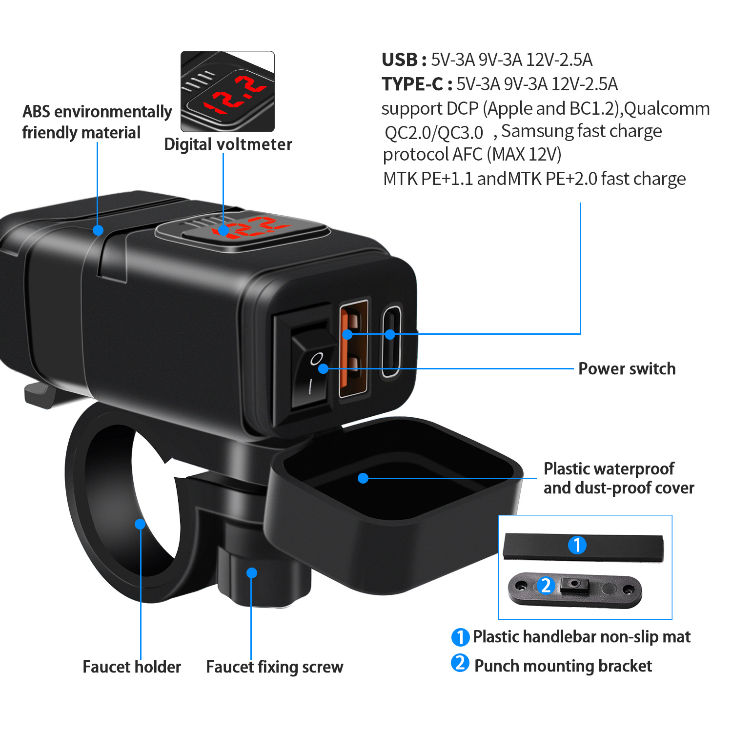 Car Charger PD+QC3.0 Fast Charge TYPE-C Digital Display
