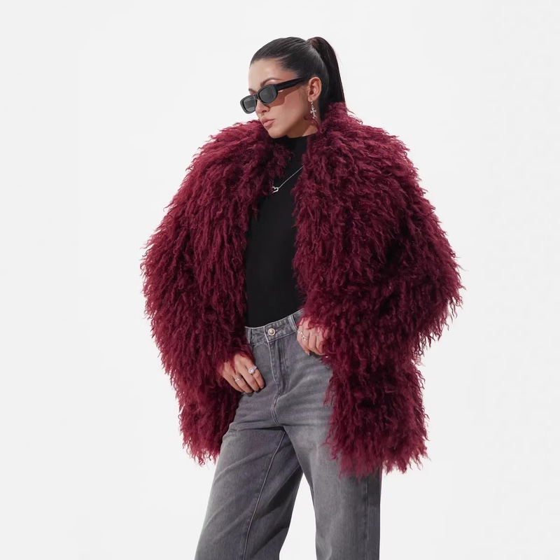 Cross-Border European and American Autumn and Winter Faux Fur Coat, Mid-Length Lamb Wool Carrot-Style Personalized Street Fashion Women's Jacket Cross-Border European and American Autumn and Winter Faux Fur Coat, Mid-Length Lamb Wool Carrot-Style Personalized Street Fashion Women's Jacket