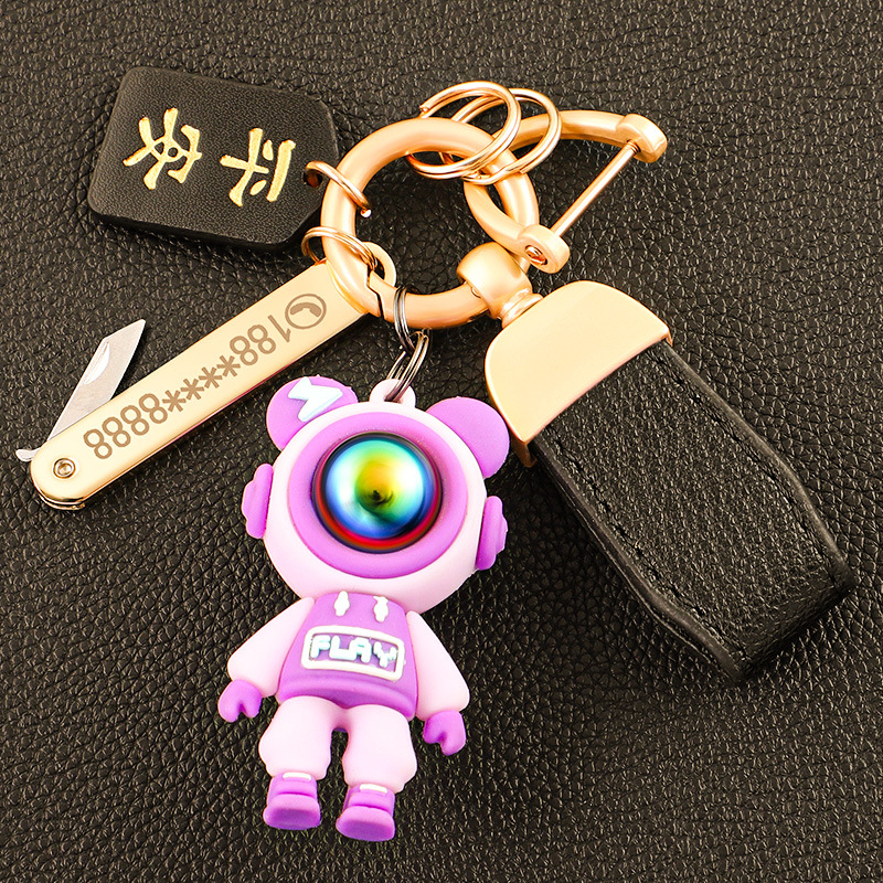 Llavero de oso de alta gama en el extranjero, colgante de llave de pareja, cuerda de mano de cuero, hebilla de metal duradera, hombre de comercio electrónico de Amazon