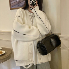 跨境慵懒风毛衣开衫外套女装春秋设计感小众中长款针织衫外贸上衣