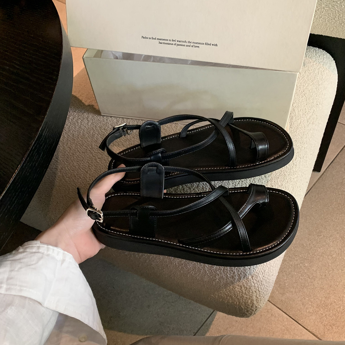 Grape Mom studiolee hebilla cruzada de todo fósforo, suela suave, sandalias de plataforma de vacaciones de estilo romano de nicho para mujer